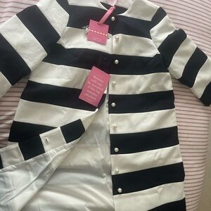 Black and White Striped Coat with Pearl Buttons
